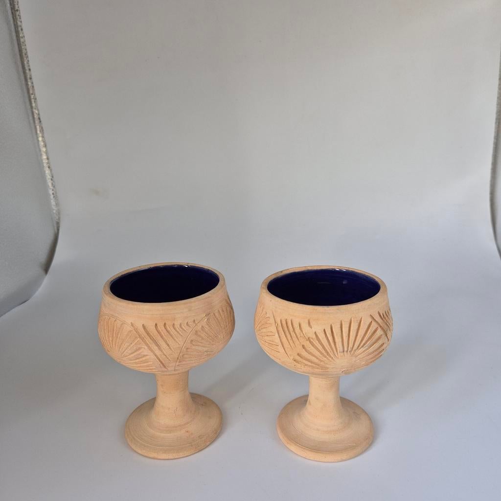 Paire Calices Terre Cuite Artisanale Déco Fait Main