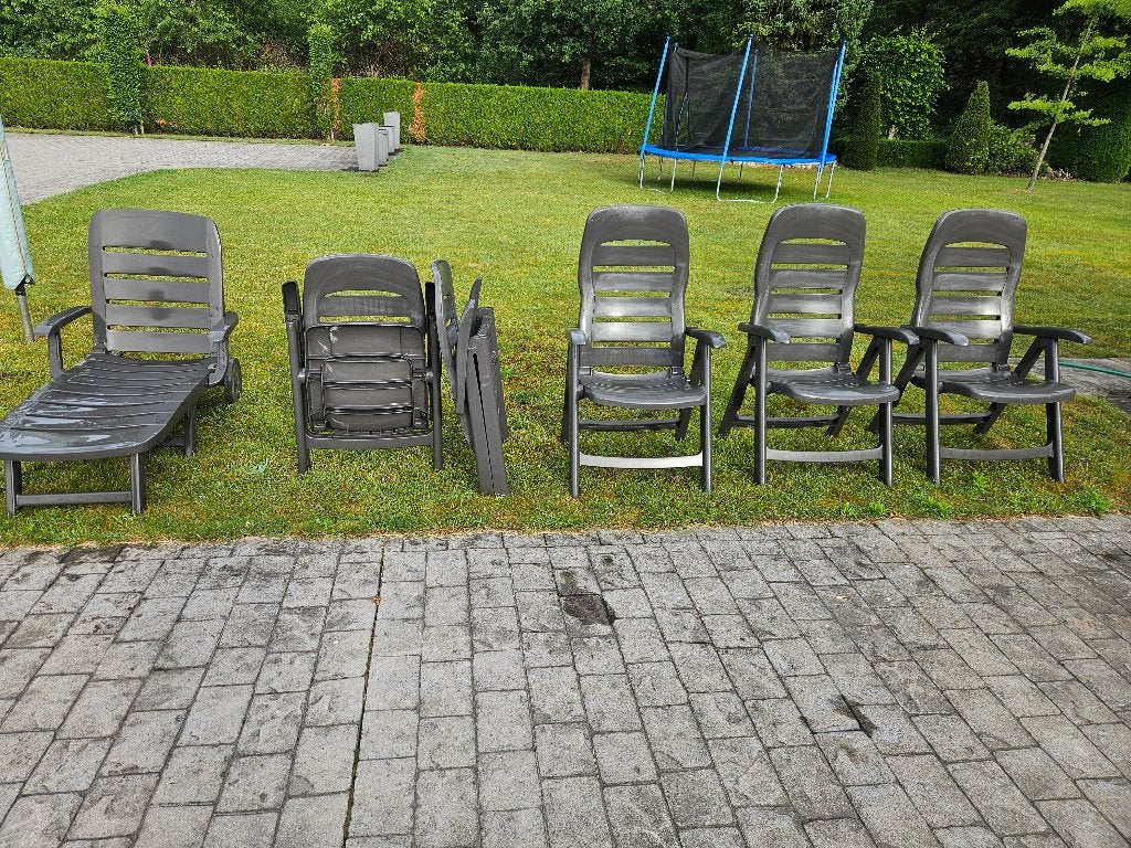 Tuinstoelen en ligzetel, Jardin & Terrasse, Chaises de jardin, Enlèvement, Utilisé, Plastique, Ajustable