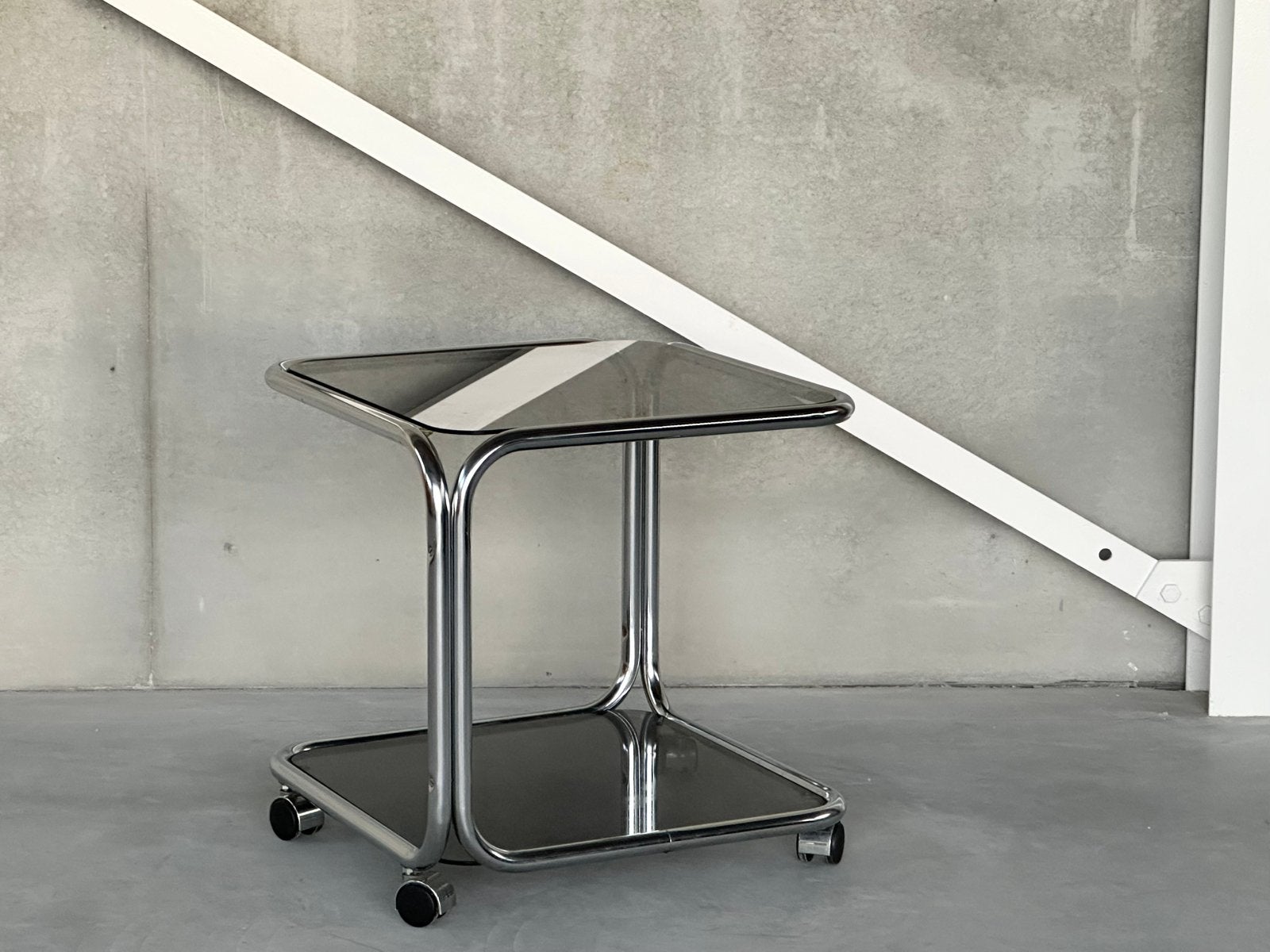 Vintage chroom sidetable, Enlèvement, Rond, Verre