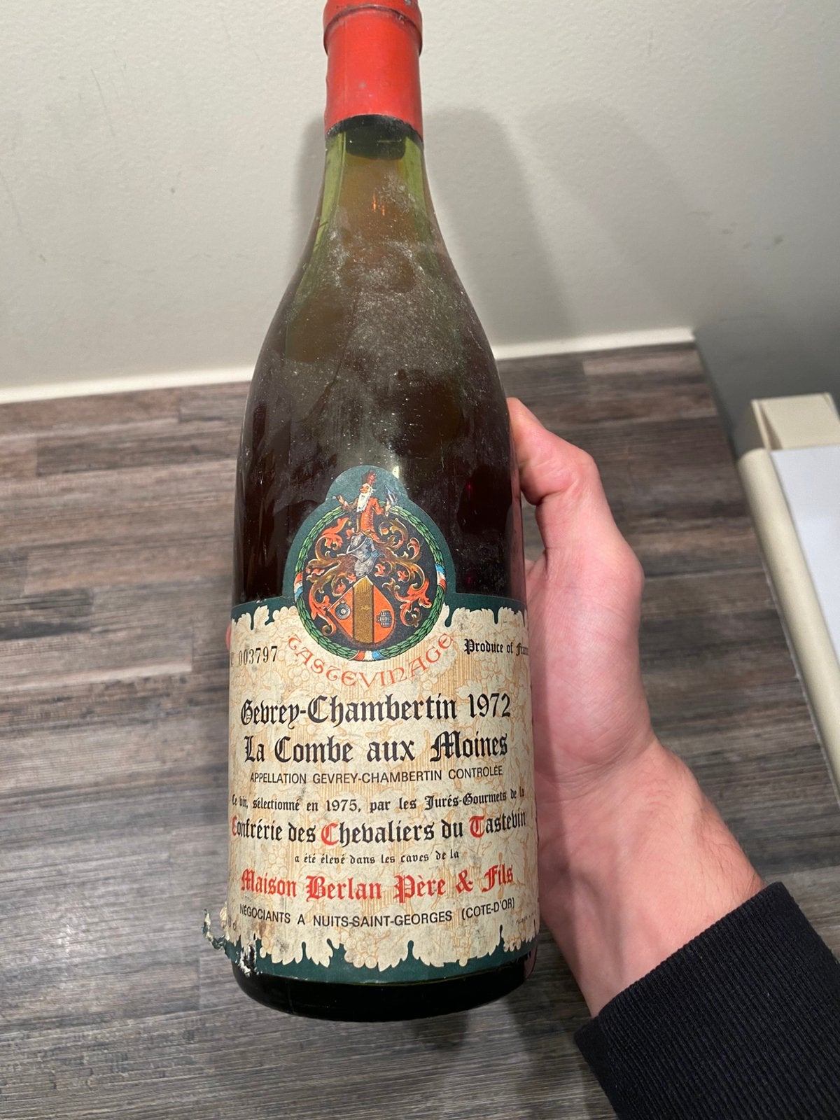 Gevrey-Chambertin La combre aux moines 1972, Collections, Pleine, Comme neuf, Enlèvement, Vin rouge