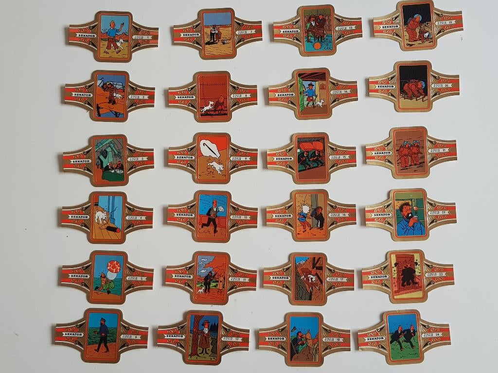 Lot de 24 Bagues de Cigares "Senator" Tintin Grand Format, Verzamelen, Ophalen of Verzenden, Nieuw, Sigarenbandjes