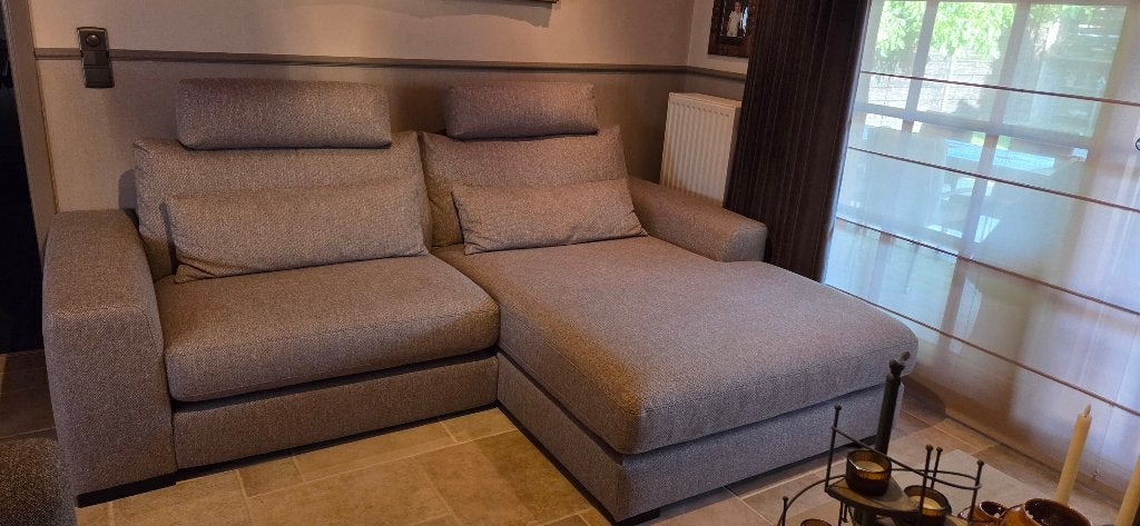 Salon met lounge, Enlèvement, Comme neuf, Tissus, Taupe kleur in boucle stof