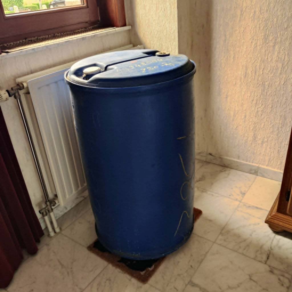 Blauwe plastic ton 200 l, Tuin en Terras, Regentonnen, 150 liter of meer, Ophalen, Gebruikt, Kunststof