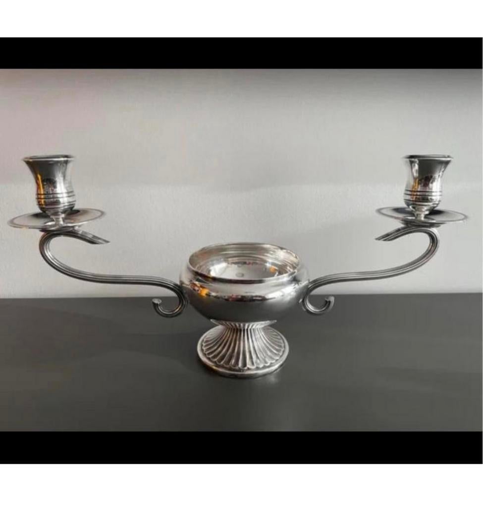 Vintage Belgische kaarsenhouder van Wiskemann Zilverkleurig, Ophalen of Verzenden