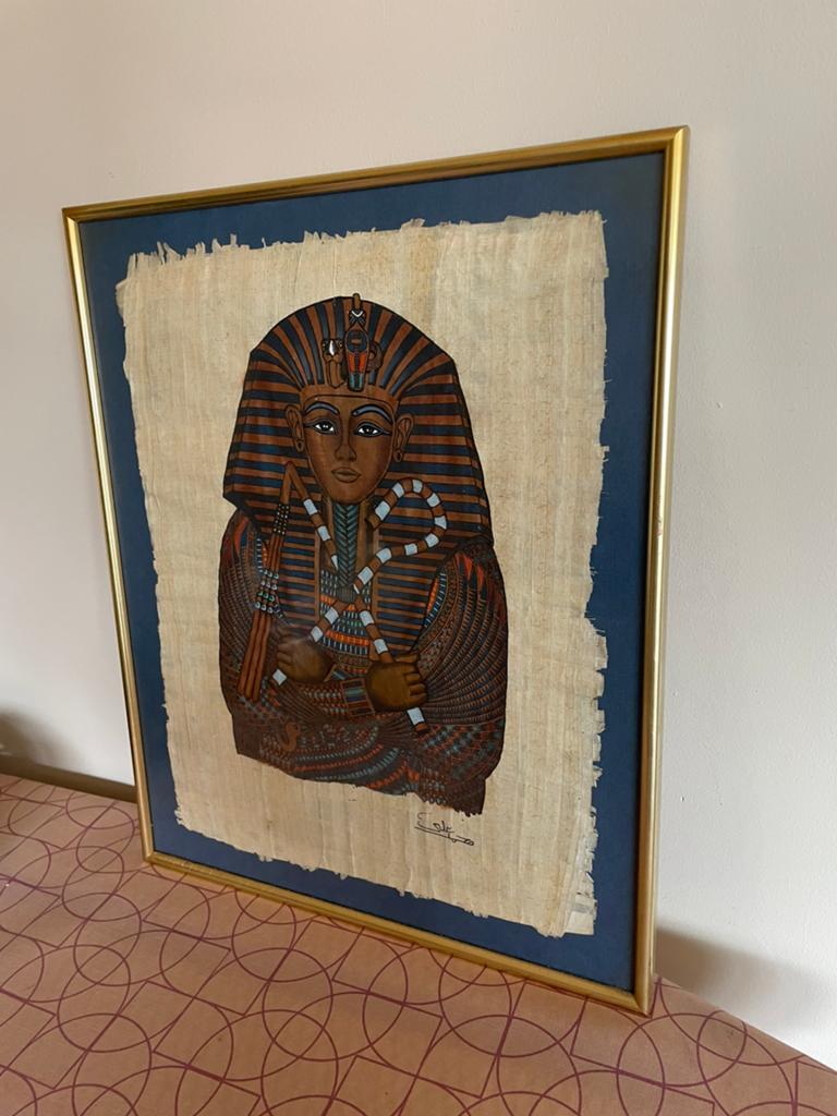 Ingelijste Egyptische Papyrus Schilderij Toetanchamon, Ophalen of Verzenden
