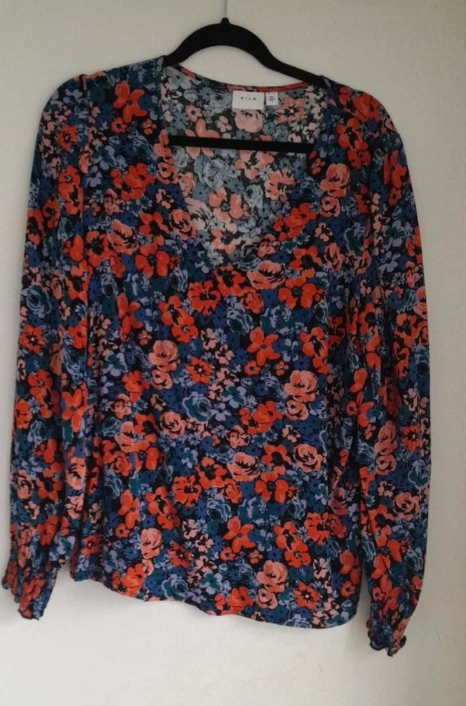 Blouse Vila bloemen oranje, Kleding | Dames, Verzenden, Vila, Maat 42/44 (L), Oranje