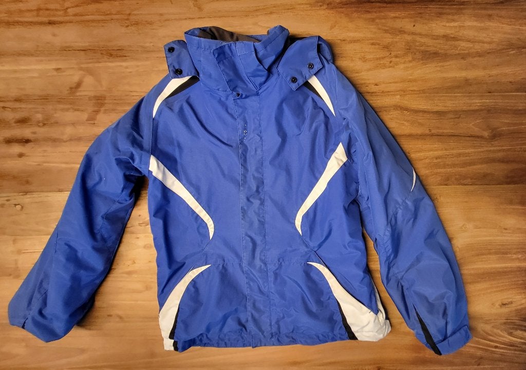 Blauwe winterjas/skijas, Sport en Fitness, Ophalen, Gebruikt, Ski, Kleding