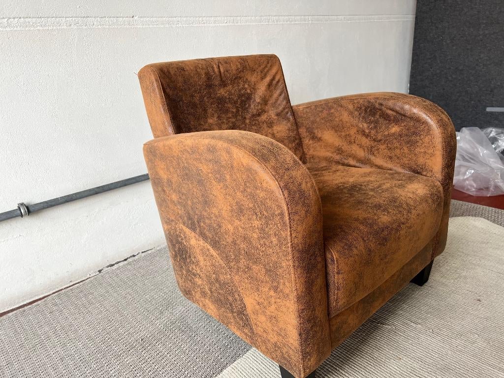 Vintage look fauteuil – cognac/bruin – decoratief, Huis en Inrichting, Ophalen, Kunststof, Gebruikt, Eenpersoons