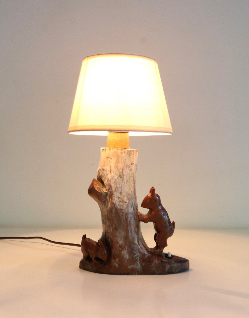Unieke zeldzame zwarte woud tafellamp - Vintage houtsnijwerk, Antiek en Kunst, Ophalen of Verzenden
