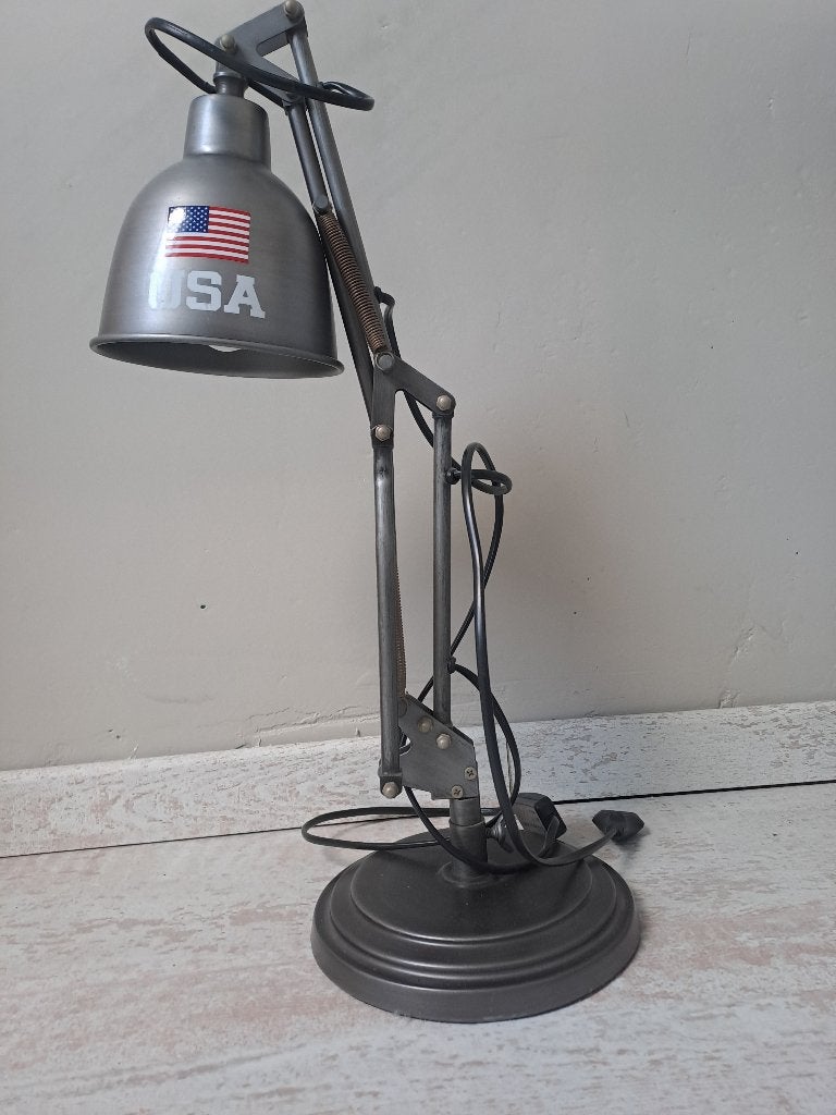 bureaulamp met USA vlag, Ophalen, 50 tot 75 cm, Zo goed als nieuw, Metaal