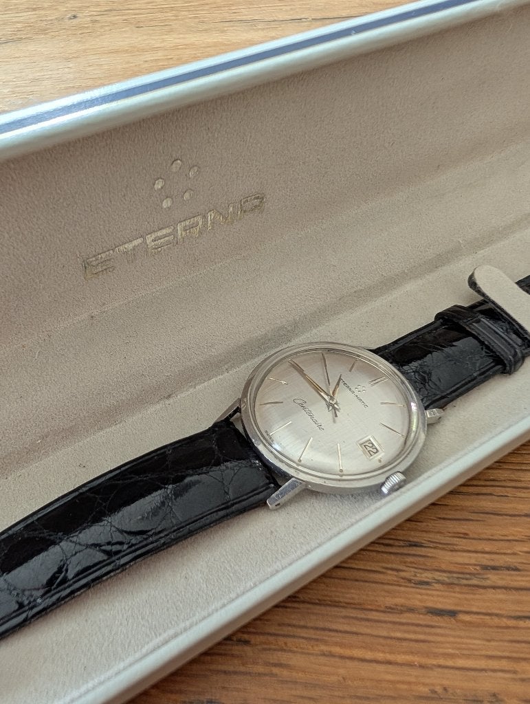 Montre vintage Eterna-Matic Centenary (années 1960), Montre-bracelet, Autres marques, Enlèvement ou Envoi, Acier