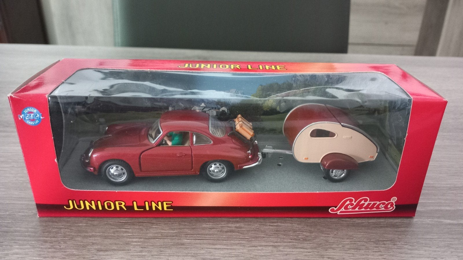 Schuco junior line 1:43 Porsche 356 B met caravan (mint/ovp), Ophalen, Schuco