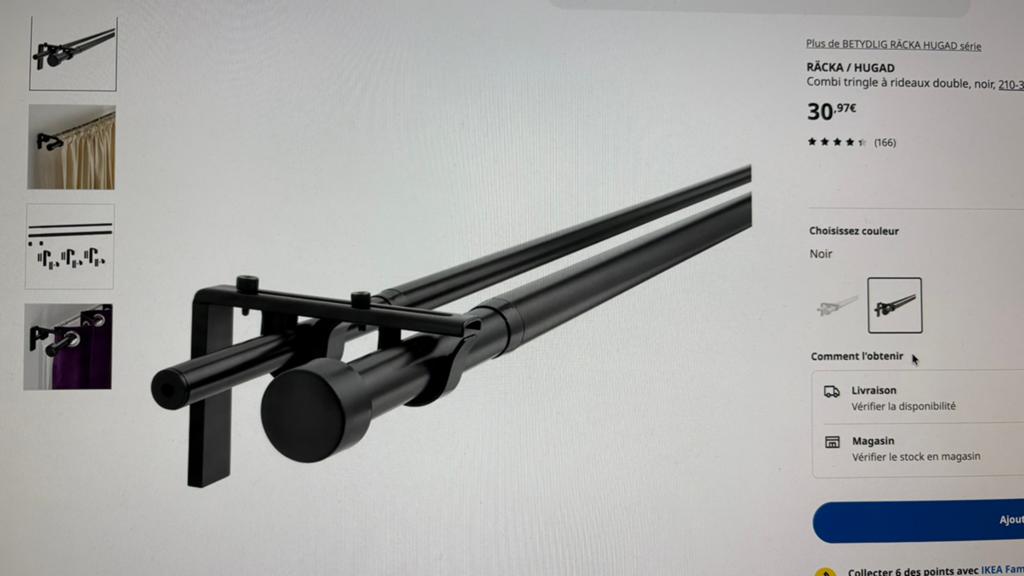 Combi tringle à rideaux double Ikea modèle Racka, Enlèvement, Utilisé