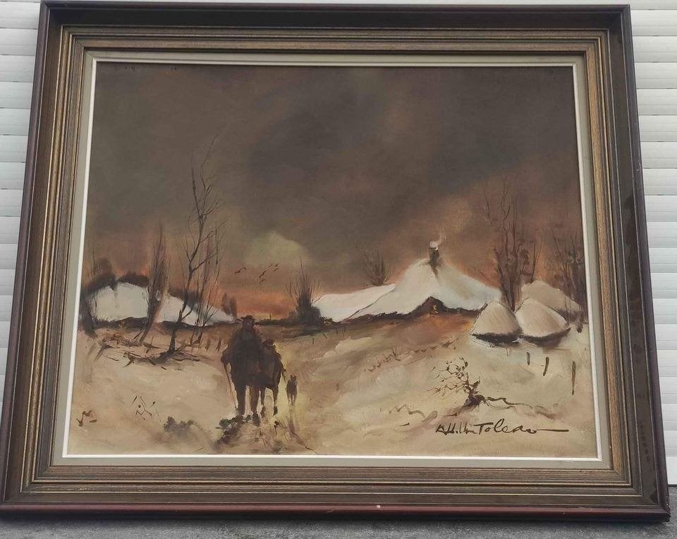 Huile sur toile paysage enneigé signe, Antiquités & Art, Art | Peinture | Classique, Enlèvement, Paysage, Toile