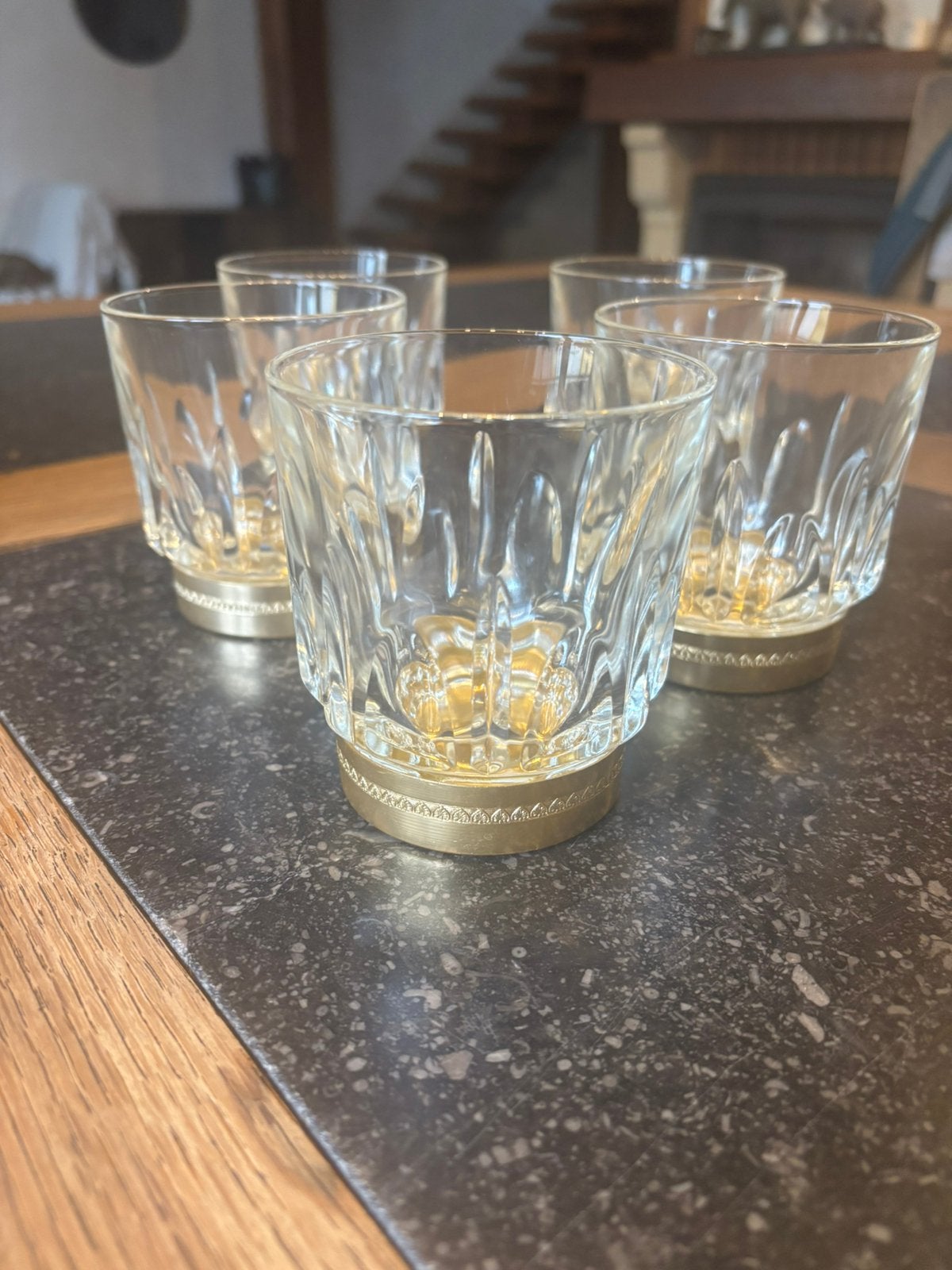 Verres à whisky vintage, Cristal taillé, Base métal doré, 70, Antiquités & Art, Enlèvement ou Envoi