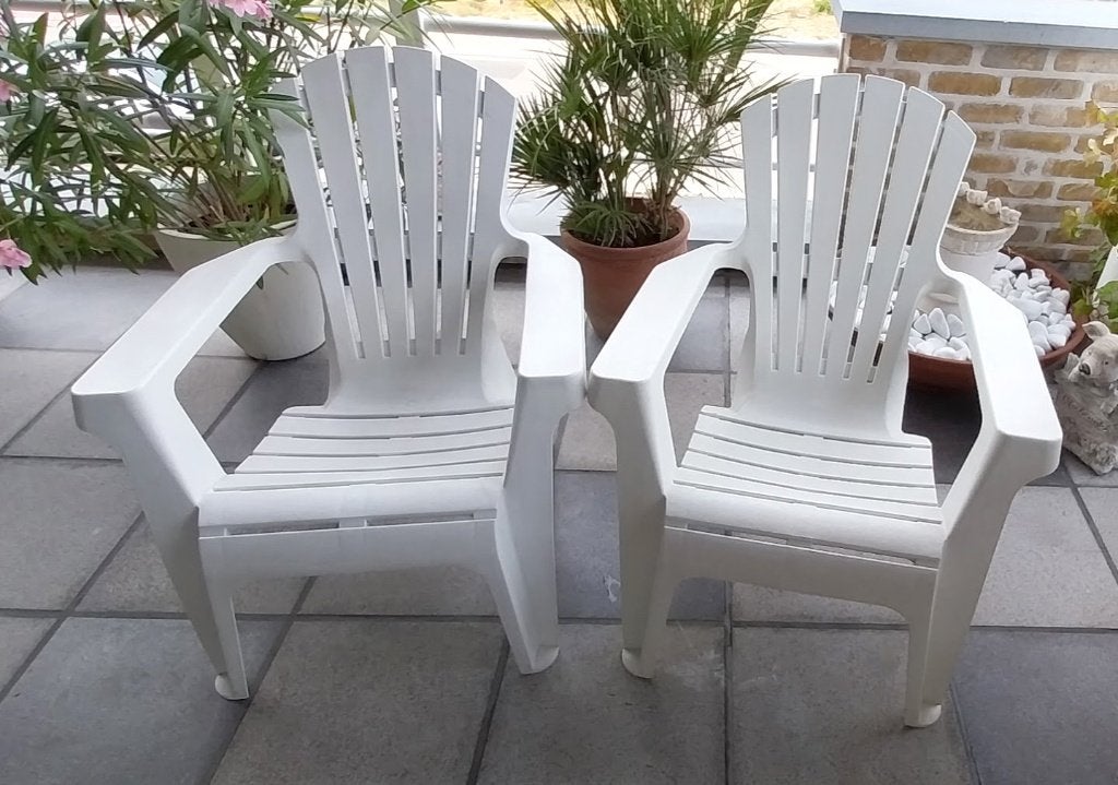 TE KOOP : Relax tuinstoelen, kunststof, wit, 2 stuks, Ophalen, Gebruikt, Kunststof, Stapelbaar
