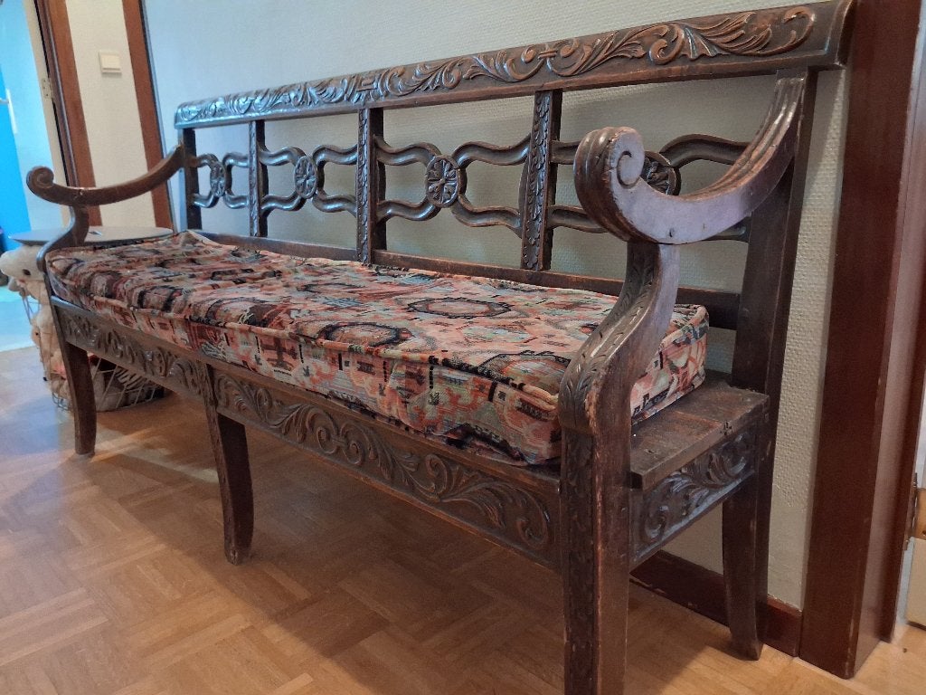 Houten bank met kussen, Maison & Meubles, Canapés | Salons, Moins de 75 cm, Quatre personnes ou plus, Enlèvement, Utilisé