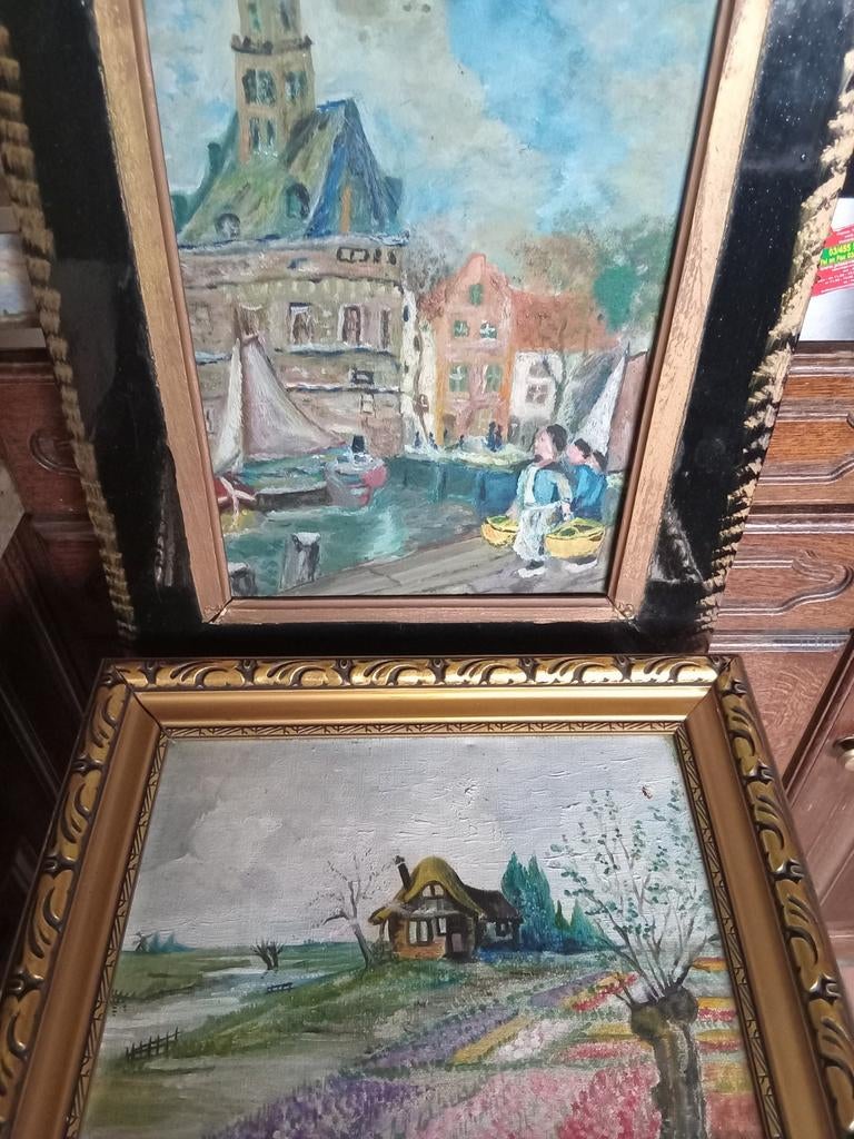 Twee oude charmante schilderijen. Klein formaat., Ophalen