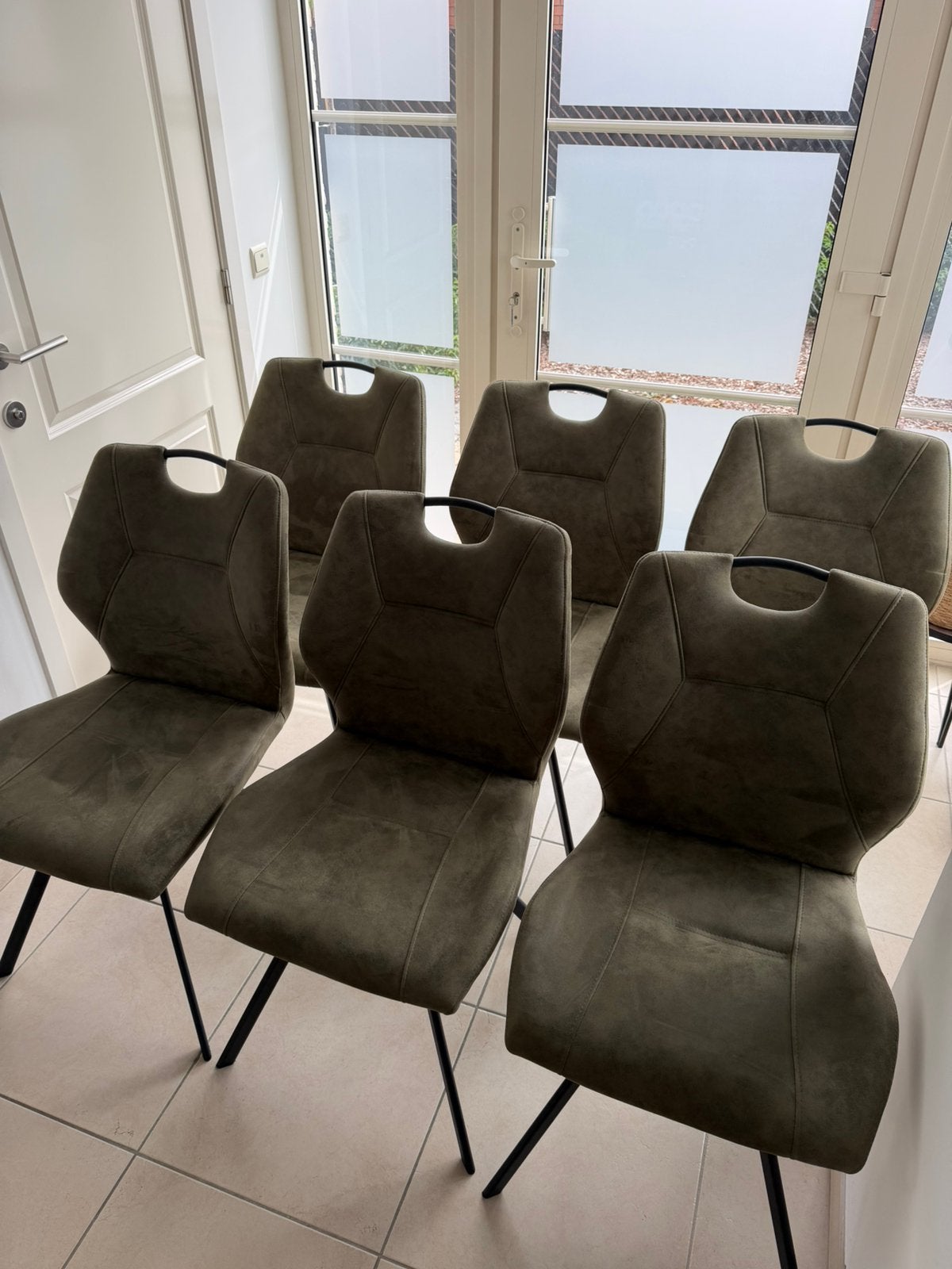 Stoel Jesse groene lederlook 6 stuks, Enlèvement, Comme neuf, Cinq, Six Chaises ou plus