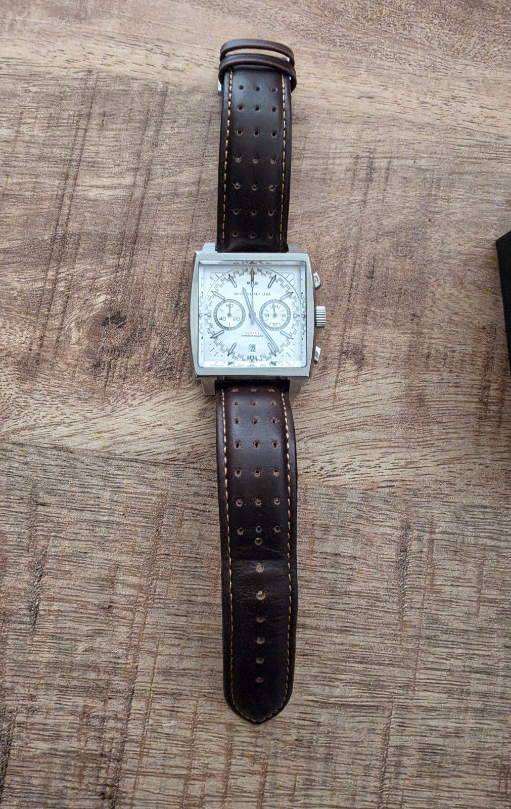 Momentum Square Chronograph Watch, Handtassen en Accessoires, Horloges | Heren, Leer, Polshorloge, Zo goed als nieuw, Ophalen