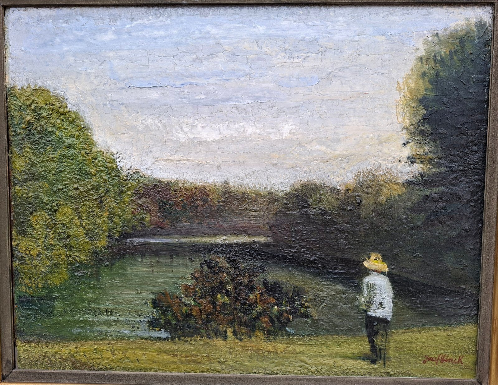 VINCK Jozef "Man aan parkvijver" olie op doek, Antiek en Kunst, Ophalen, Doek