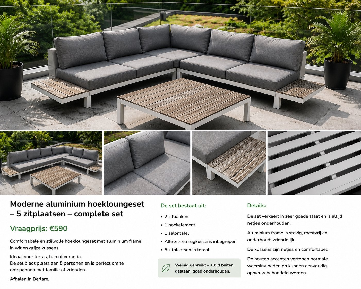 Moderne aluminium hoekloungeset tafel complete set, Enlèvement, Comme neuf, Aluminium, 5 places