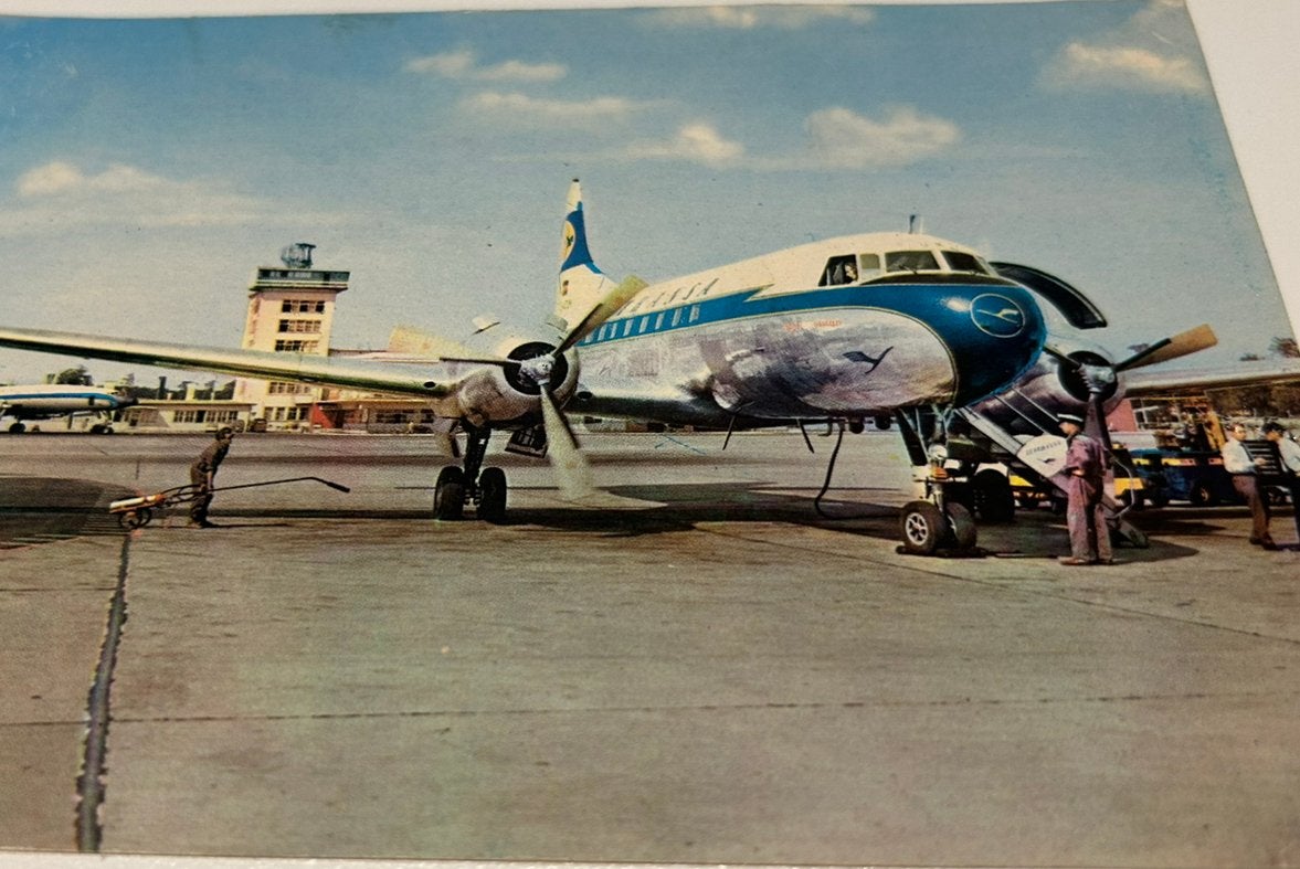 Postkaart vliegtuig Lufthansa, Ophalen of Verzenden, 1940 tot 1960, Gelopen, Voertuig