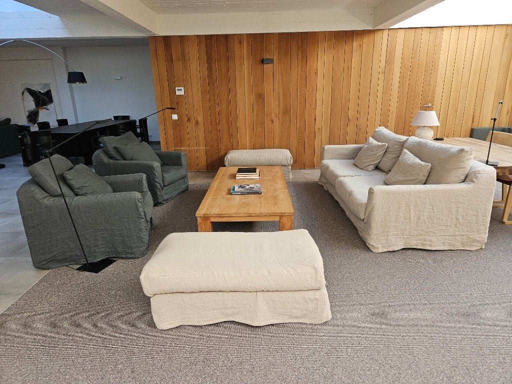 zitkamer bank en fauteuils, Huis en Inrichting, Zetels | Zetels, Gebruikt, Rechte bank, Overige maten, 200 tot 250 cm, Minder dan 75 cm