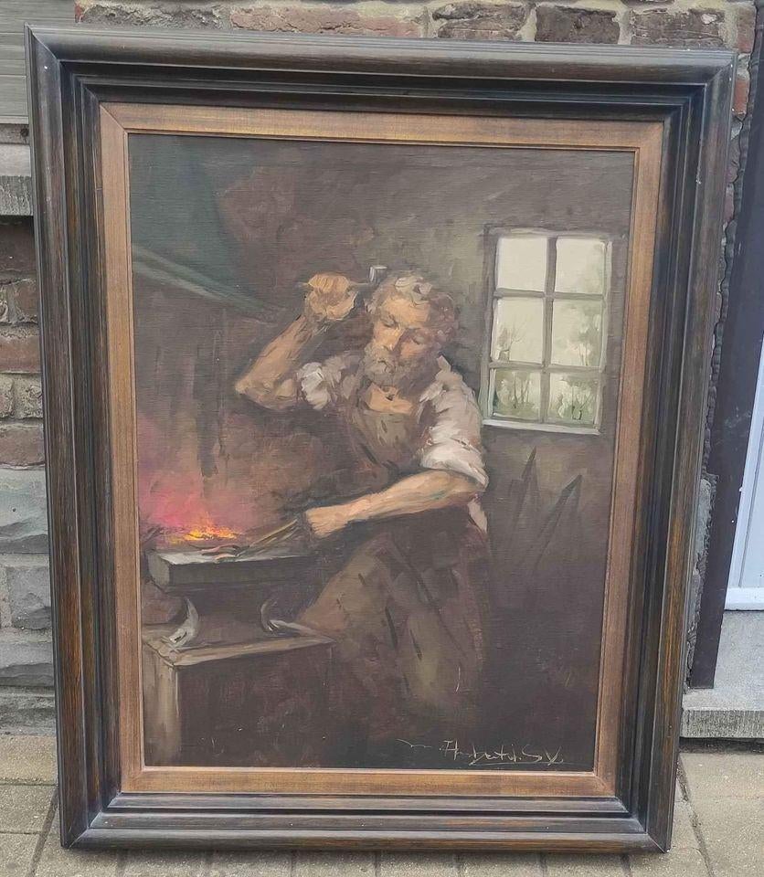 Huile sur toile forgeron signe, Antiquités & Art, Enlèvement