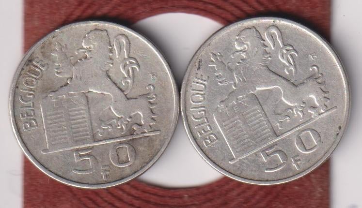 2 x 50 frank zilver 835/1000 1949 en 1951 FR, Postzegels en Munten, Zilver, Ophalen of Verzenden, Losse munt, Zilver