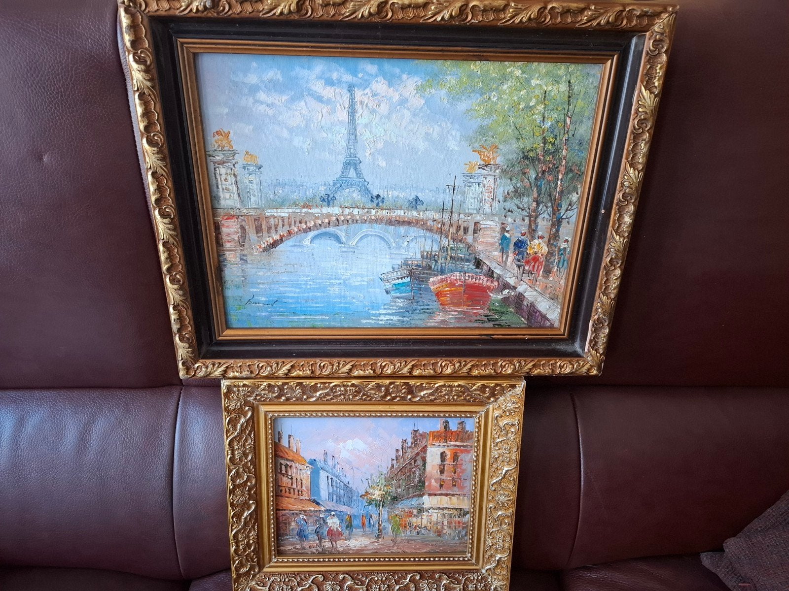 2 schilderijen zicht in Parijs Burnett, Ophalen, Paneel, Impressionistisch, Gesigneerd