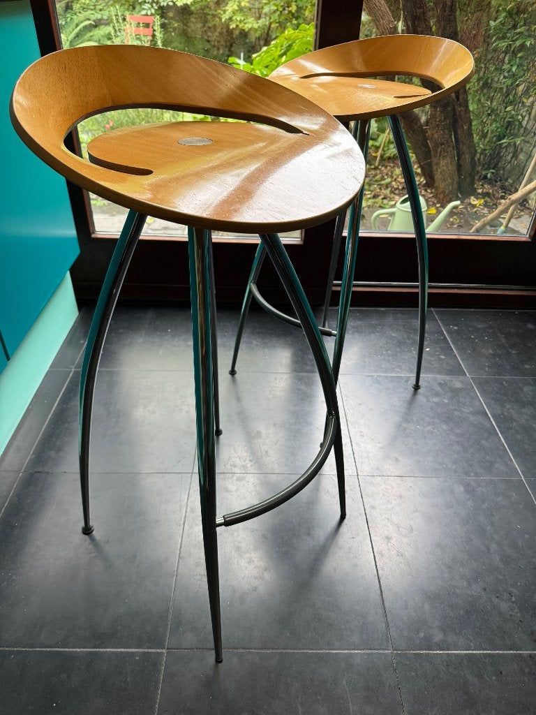 Barkruk Magie Lyra design (2 stuks), Ophalen, Gebruikt, Met voetsteun, 60 tot 90 cm