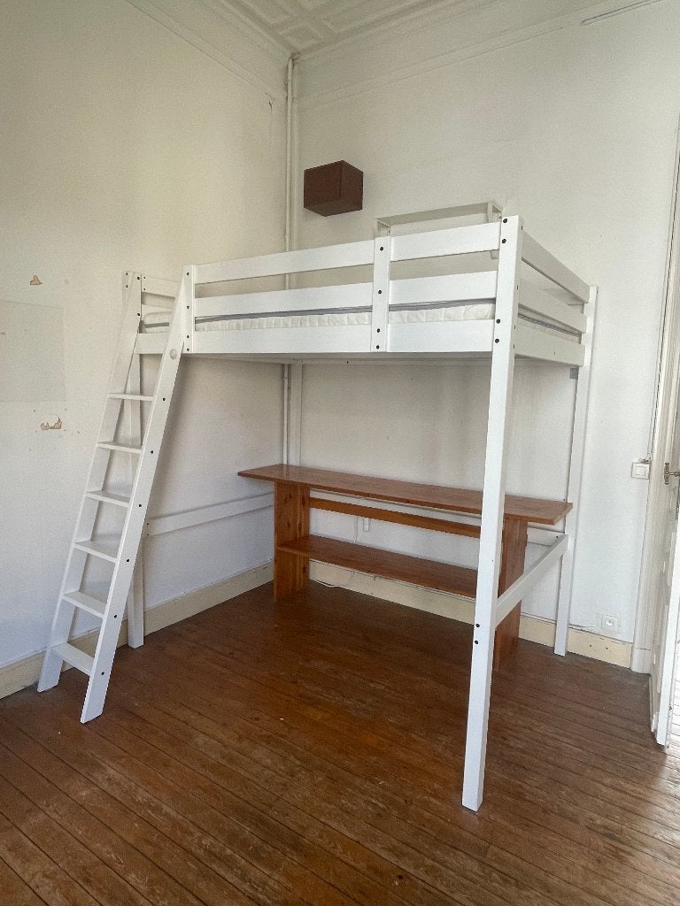 LIT MEZZANINE STORA BLANC - 140 × 200 cm - 2 personnes, Huis en Inrichting, Slaapkamer | Stapelbedden en Hoogslapers, Gebruikt
