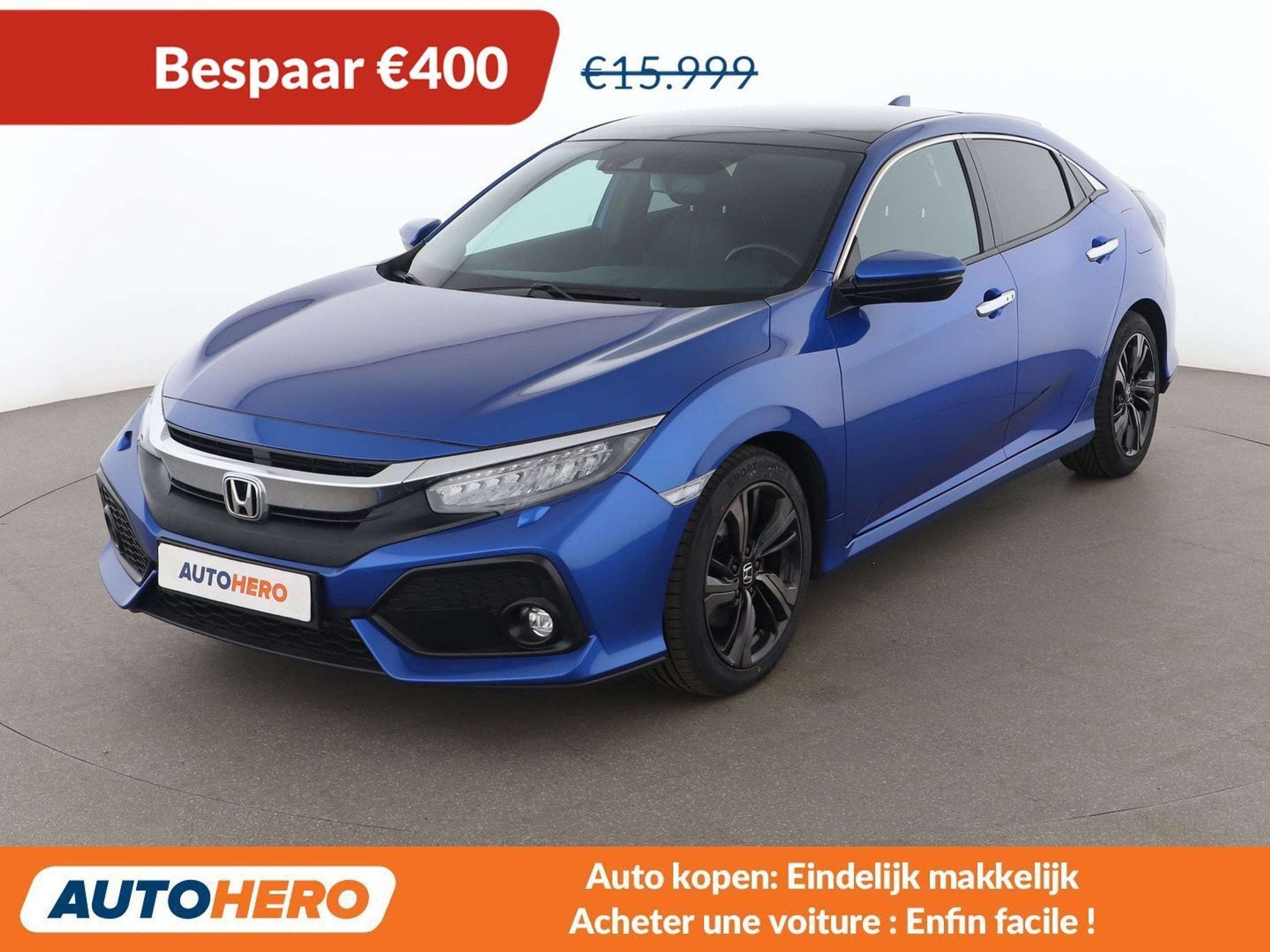 Honda Civic 1.5 VTEC Prestige (bj 2017, automaat), 182 pk, Zwart, Blauw, Leder