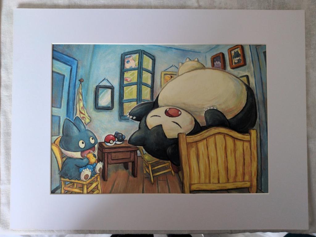 Snorlax & Munchlax Art Print 30x40 cm Pokémon Van Gogh, Antiquités & Art, Art | Lithographies & Sérigraphies, Enlèvement