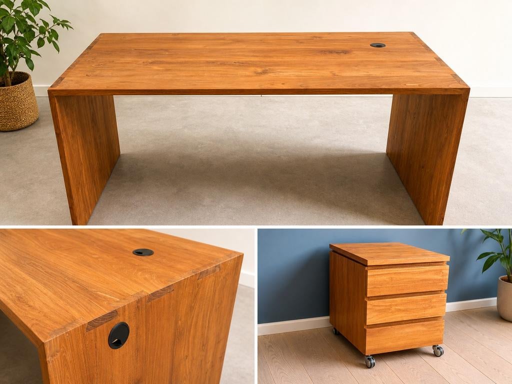 Massief teak bureau + ladenblok, Ophalen