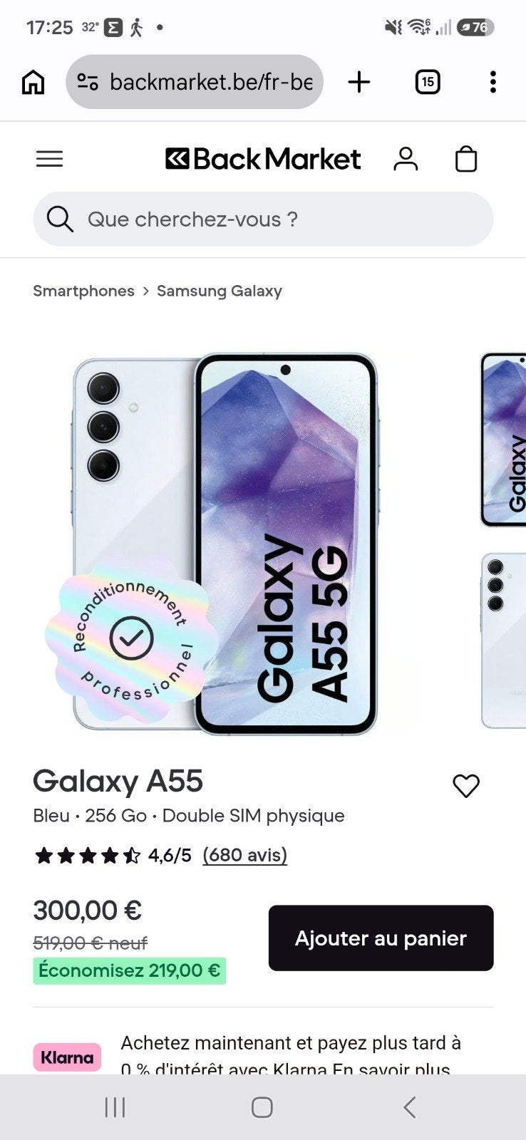 Samsung Galaxy a55, Enlèvement, Bleu