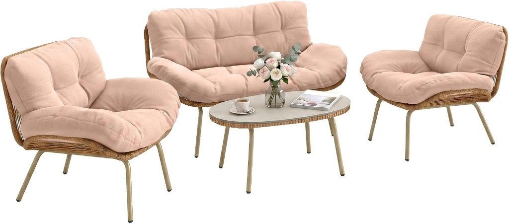 Tuinset 4-delige Loungeset Beige 4 Personen NIEUW! Roze, 4 zitplaatsen, Kunststof, Nieuw, Ophalen of Verzenden