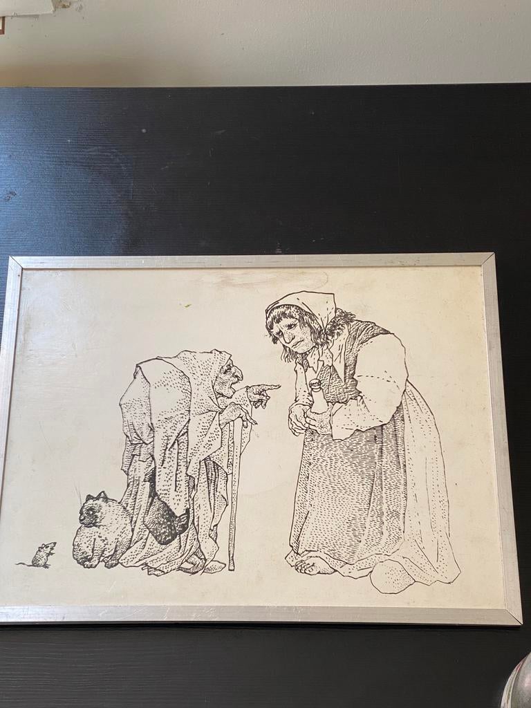Vintage print Désiré Acket - Vlaams tafereel, Antiek en Kunst, Ophalen of Verzenden