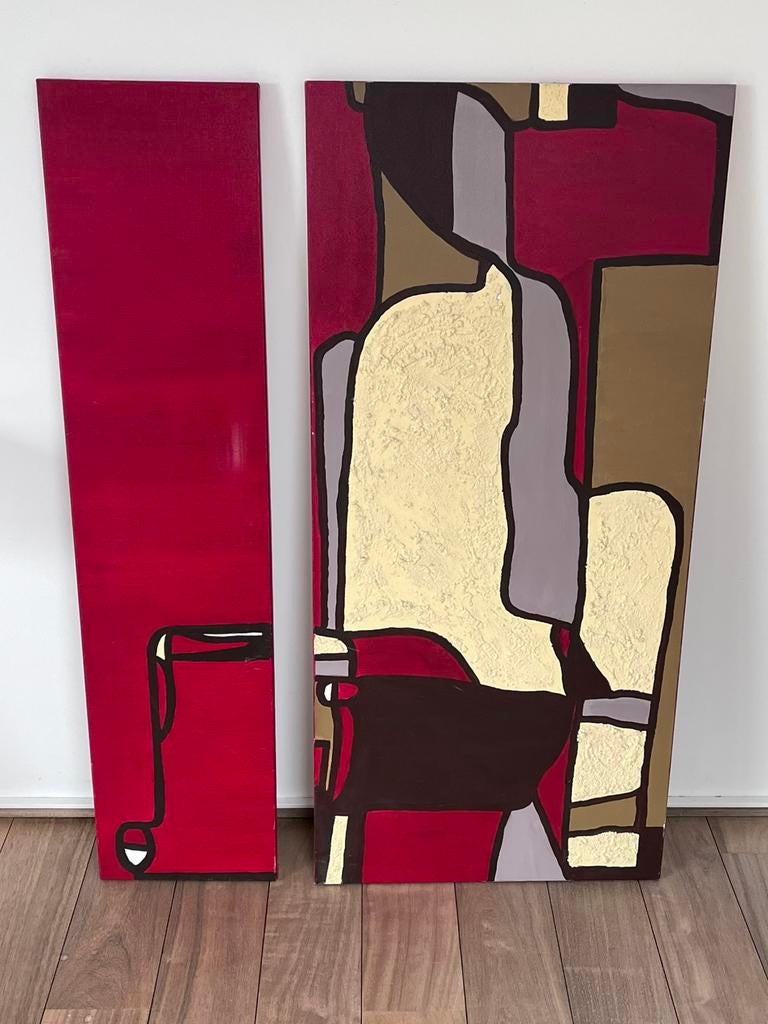 Abstract Tweeluik Catharina Rooms 2005 130x60 en 130x30, Antiek en Kunst, Ophalen