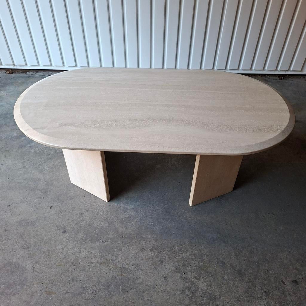 Table basse ovale en travertin Italien vintage, Enlèvement, Ovale