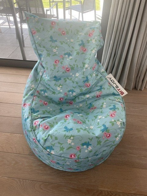 Zitzak Turqouise met bloemenprint, Enlèvement, Utilisé, Bleu, Pouf