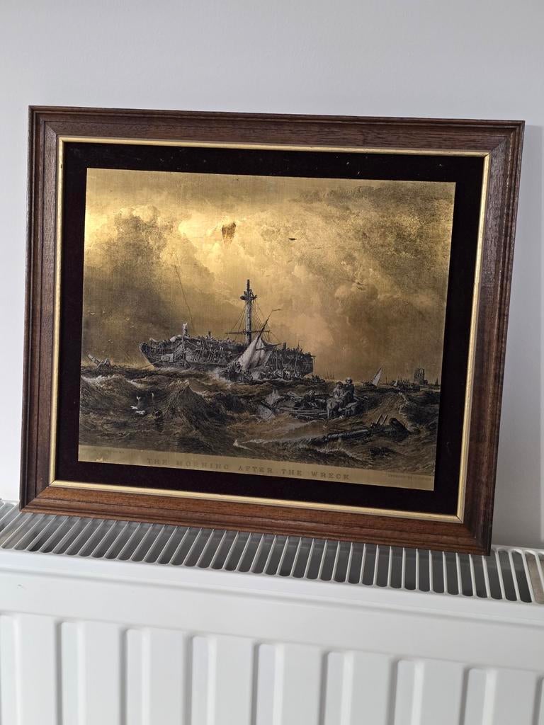 Plaque gravée scène marine