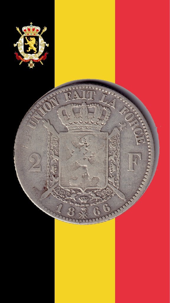 RARE : 2 francs 1866 FR - Léopold II (Modèle B), Monnaie en vrac, Argent, Argent, Envoi