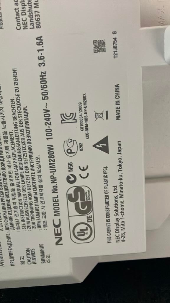 NEC UM280W, Ophalen, Zo goed als nieuw