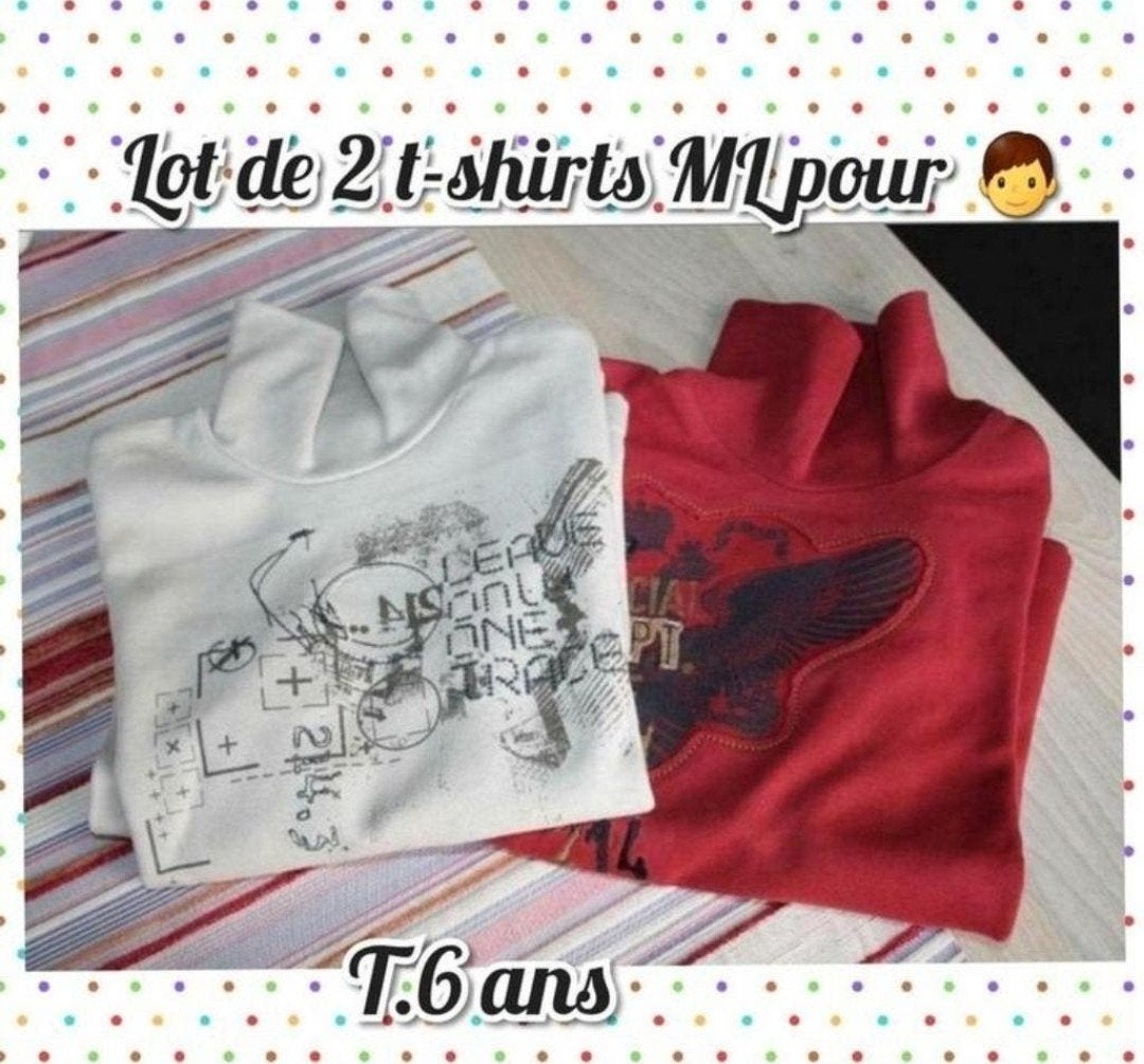 T-shirts ML avec col pour garçon -lot de 2-T.6 ans, Enfants & Bébés, Enlèvement ou Envoi, Utilisé, Garçon, Pull ou Veste