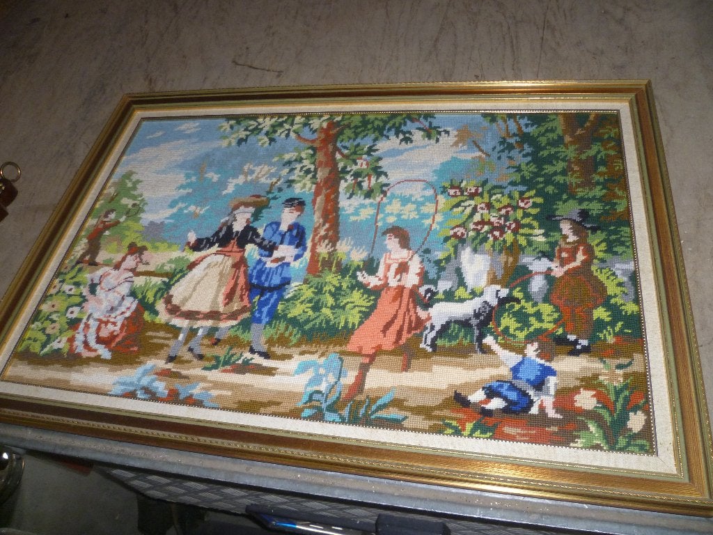MOOIE GEWEVEN DOEK IN KADER, Antiek en Kunst, Ophalen