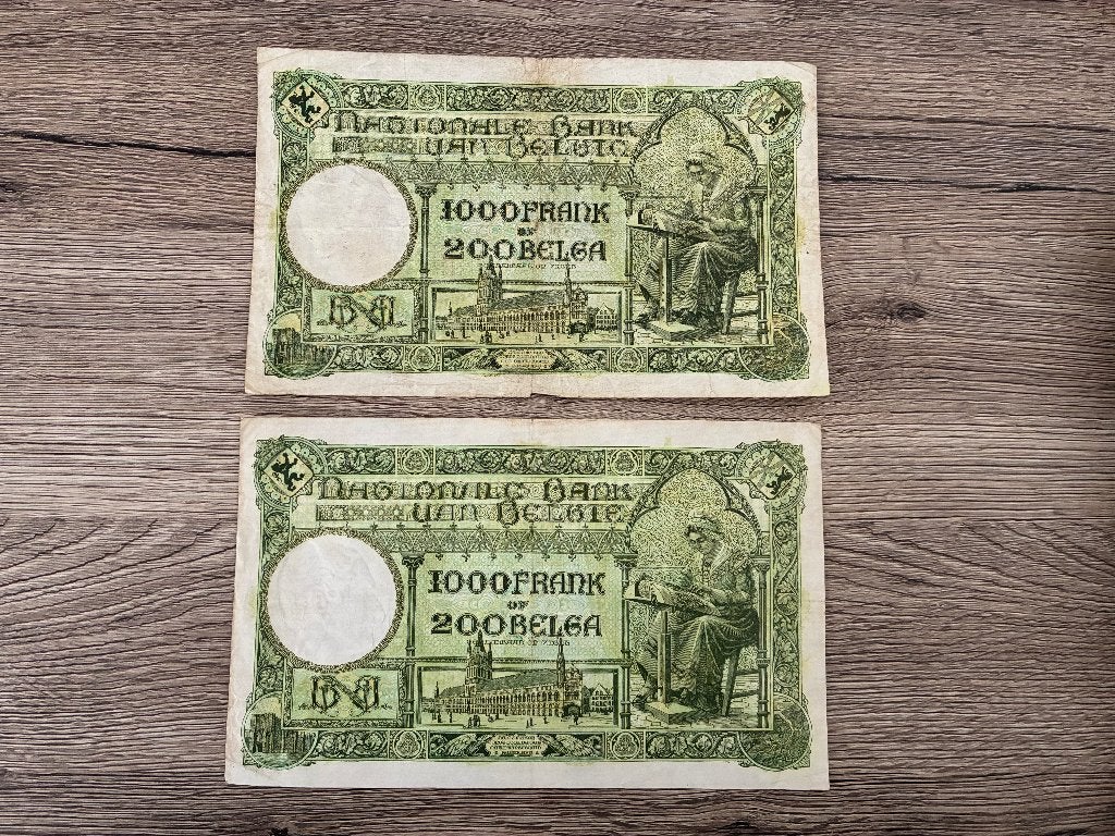 Twee bankbiljetten 1000 fr of 200 Belga, Postzegels en Munten, Bankbiljetten | België, Ophalen of Verzenden, Los biljet