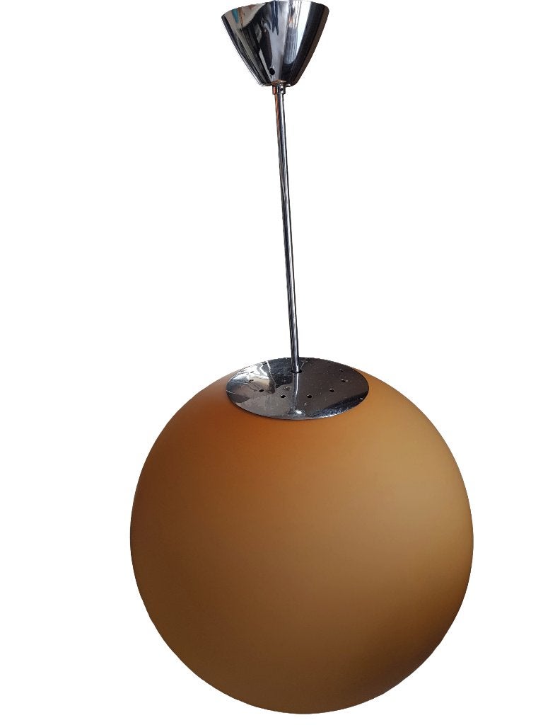 Voor hoog plafond - Grote opaline glas bolhanglamp Ø 50 cm, Ophalen, Gebruikt, Glas