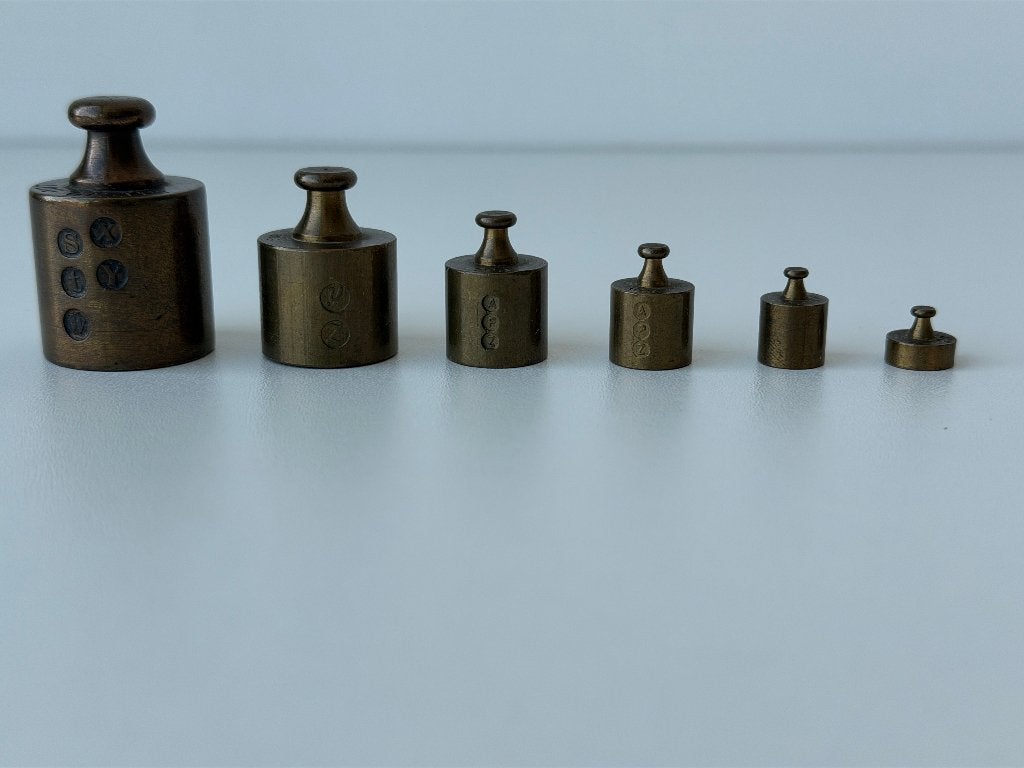 Antieke set messing knopgewichten(1910) Haagsche Balansen, Ophalen of Verzenden, Gebruikt